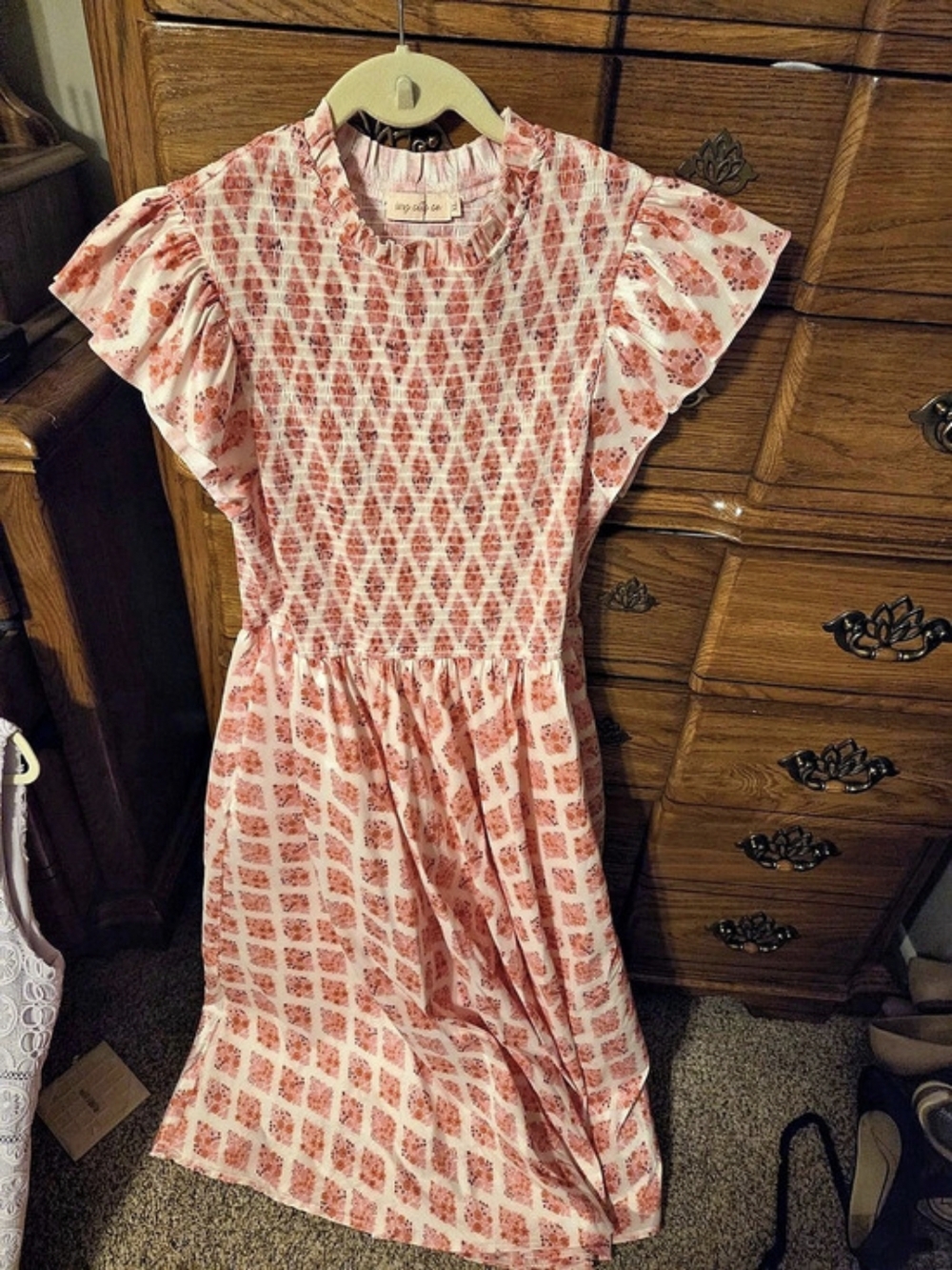 Ivy City Co. Pink & White Geometric Maxi Dress Size XL